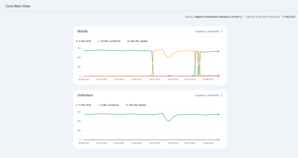 Core web vitals sur la Google Search Console